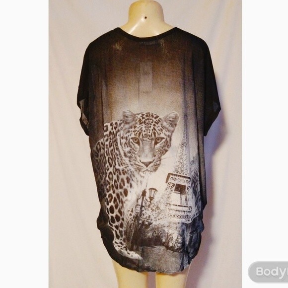 Black Tunic Top With Leopard/Eiffel Tower 3X - Picture 6 of 16